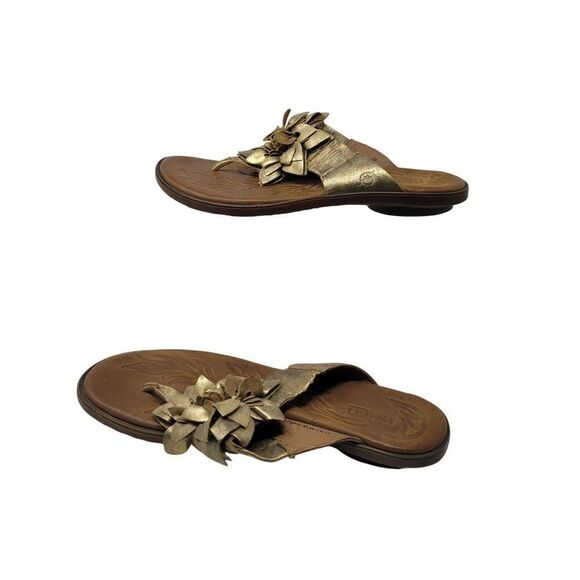 Born Womens Astrid Metallic Gold Leather Sandals Sz 11 Handcrafted 3D Flower - Picture 7 of 13